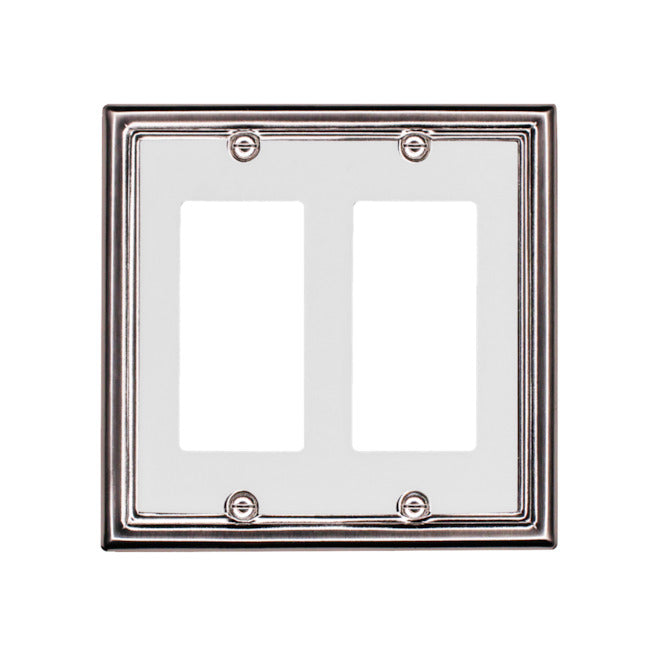 Atron 2-Gang 1-Pack White on Satin Nickel Decorator Standard Wall Plate-