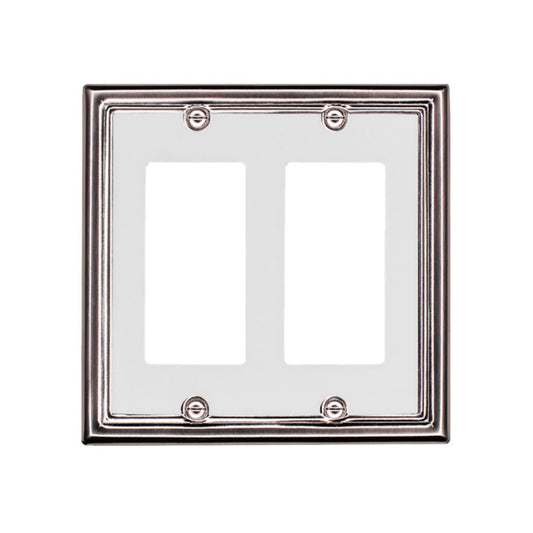 Atron 2-Gang 1-Pack White on Satin Nickel Decorator Standard Wall Plate-