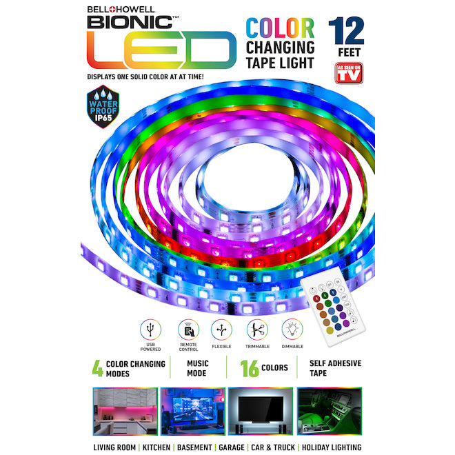 Bell + Howell Bionic 12-ft Colour-Changing LED Tape Light with USB Plug-In-