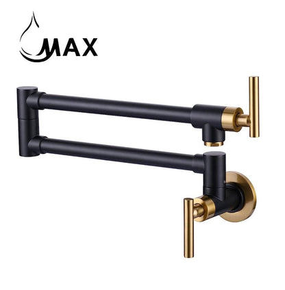 Pot Filler Faucet Double Handle Commercial Wall Mounted 26" With Accessories Matte Black, Brushed Gold  Finish