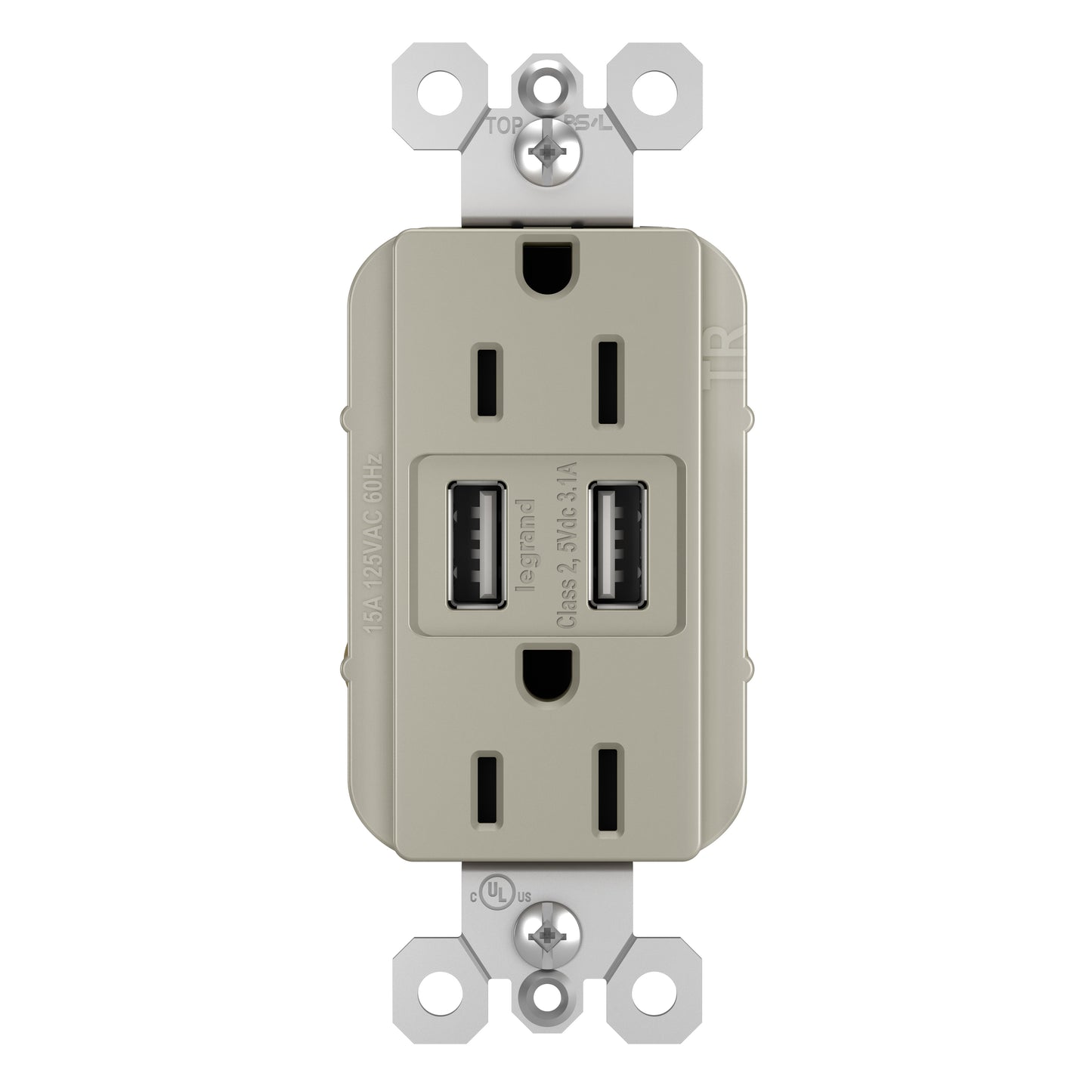Legrand radiant 15 125-Volt Nickel Indoor Decorator Wall Outlet/USB-