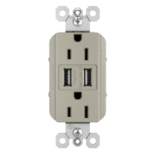 Legrand radiant 15 125-Volt Nickel Indoor Decorator Wall Outlet/USB-