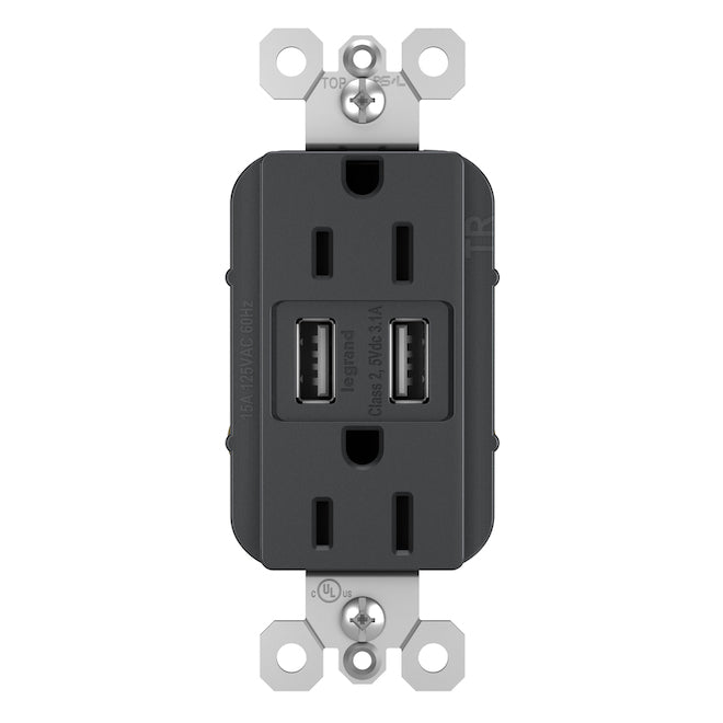 Legrand radiant 15.0-Amp 125-volt Graphite Indoor Decorator Wall Outlet/USB-Each