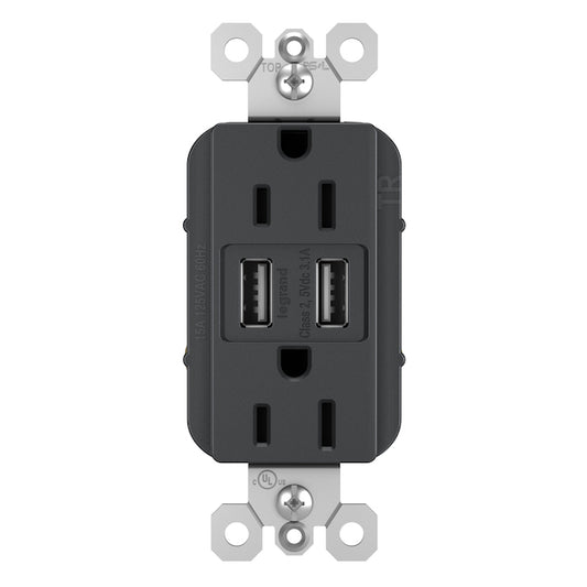 Legrand radiant 15.0-Amp 125-volt Graphite Indoor Decorator Wall Outlet/USB-Each