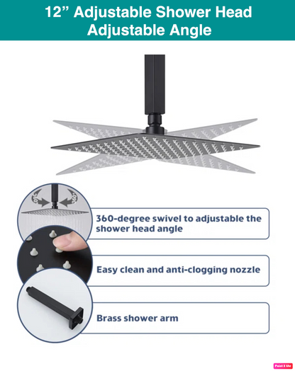 Ceiling Tub-Filler Thermostatic Shower System Two Functions With Pressure-Balance Valve Matte Black Finish