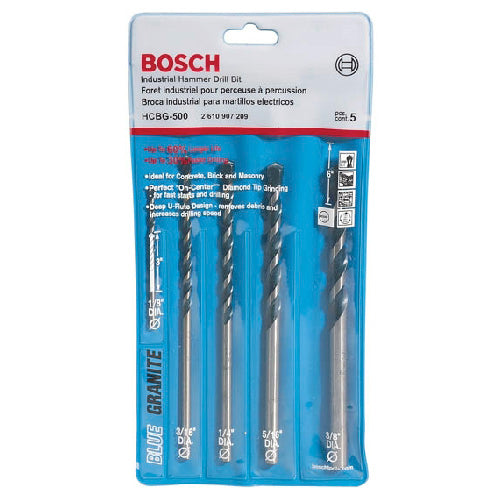 Bosch Blue Granite 5-pc Industrial Hammer Drill Bit Set - Assorted Sizes - Round Shank - Carbide-Tipped - Each