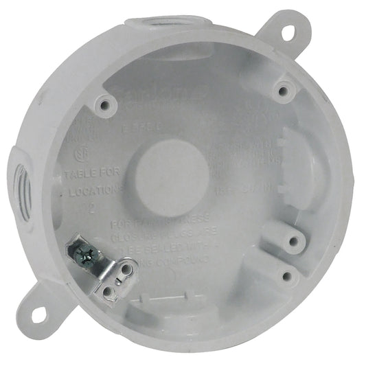 Grey PVC Weatherproof New Work/Old Work Standard Round Ceiling/Wall Electrical Box-Each
