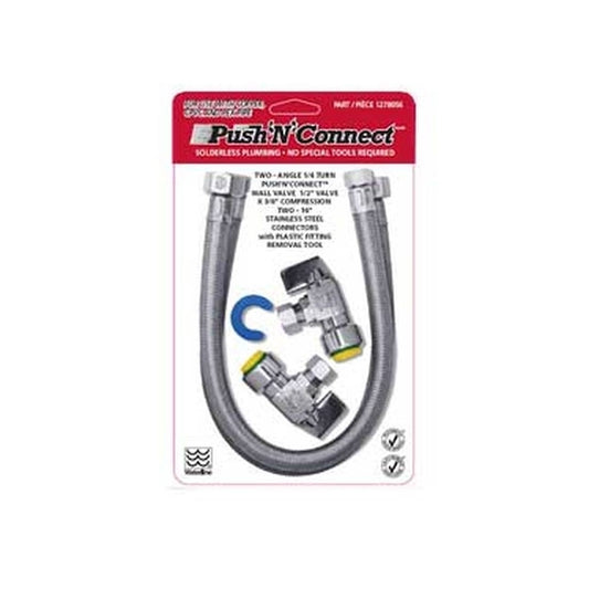 Waterline Push'N'Connect Stainless Steel Faucet Connector Kit - 1/2-in x 16-in - Each