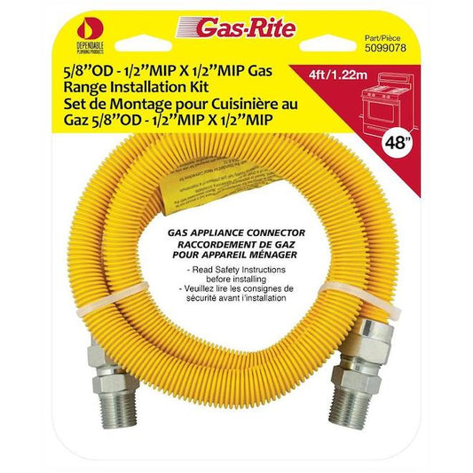 Waterline Gas Connector (5/8in OD) 1/2in MIP x 1/2in MIP x 48in Yellow - Each