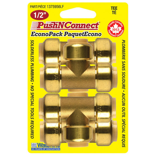 Waterline PushNConnect 1/2-in Brass Tees - Pack of 4 - Each