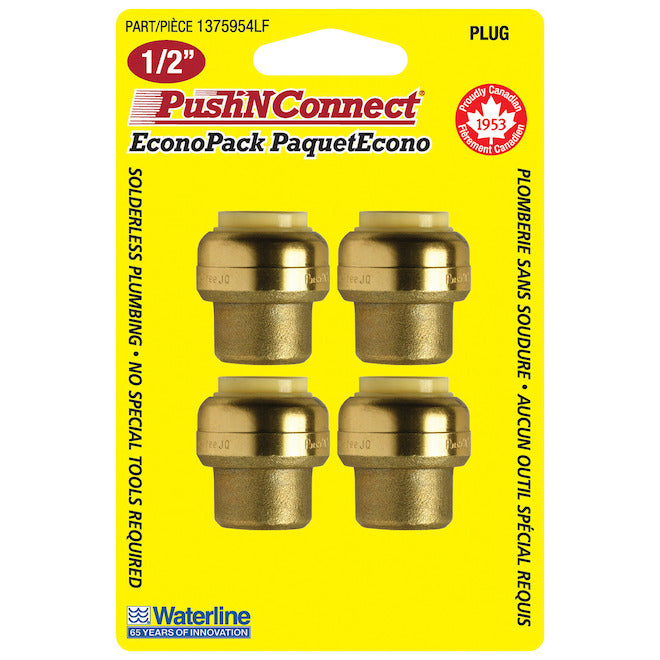 Waterline PushNConnect 1/2-in Brass Plugs - Pack of 4 - Each