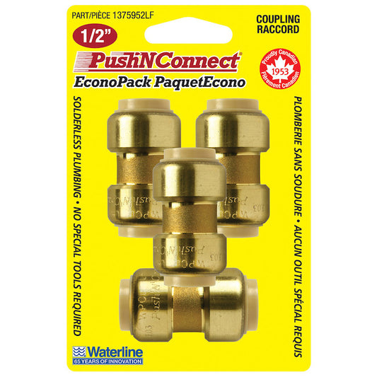 Pack of 4 Waterline PushNConnect 1/2-in Brass Couplings - Each