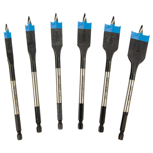 Spyder Stinger Spade Drill Bits - Black Oxide Coated High-Speed Steel - Set of 6 - 1/4-in Hex Shank - Each