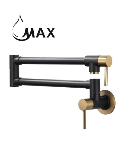 Pot Filler Faucet Double Handle Modern Contemporary Wall Mounted 20" With Accessories Matte Black, Brushed Gold Finish