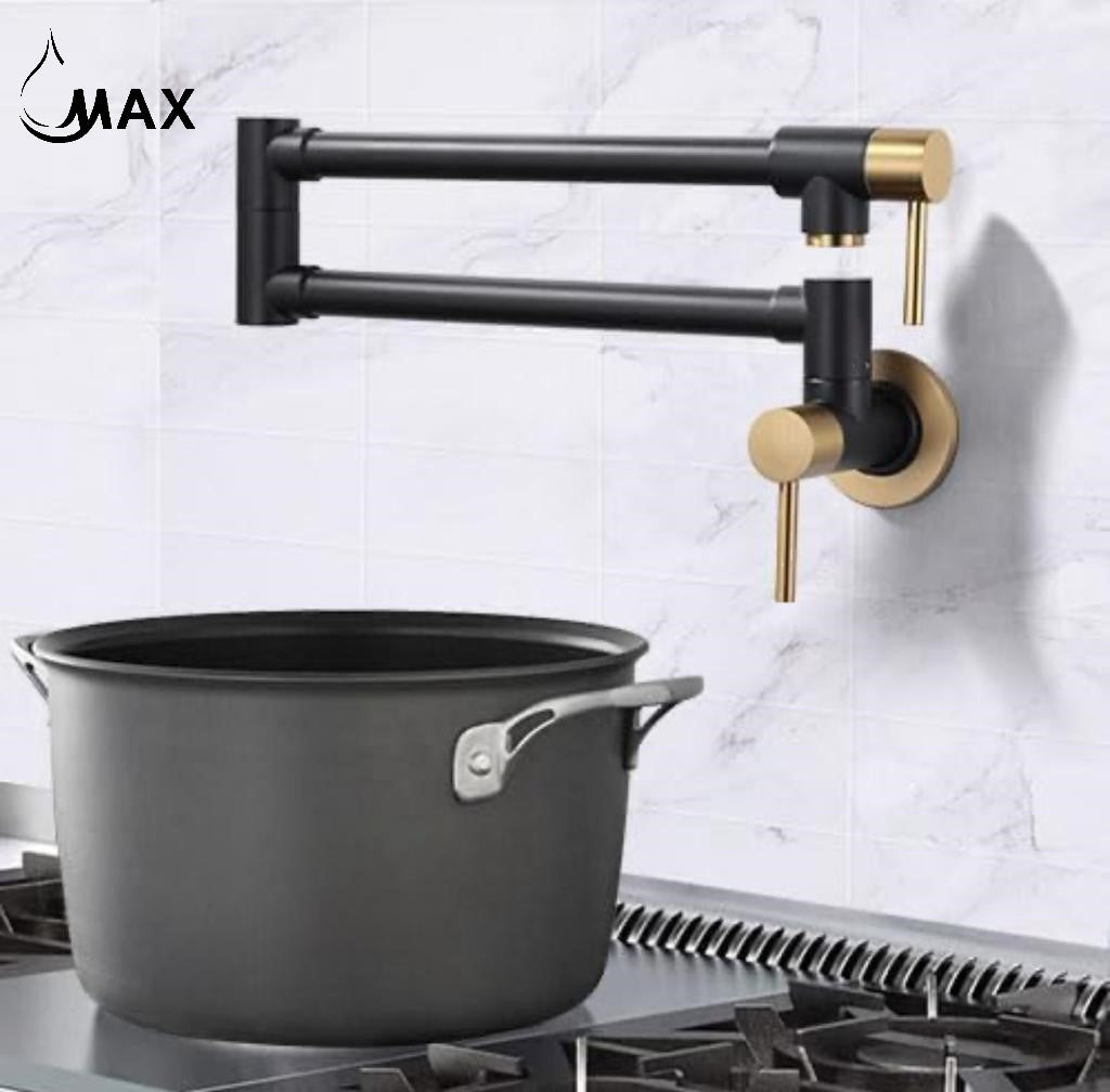 Pot Filler Faucet Double Handle Modern Contemporary Wall Mounted 20" With Accessories Matte Black, Brushed Gold Finish