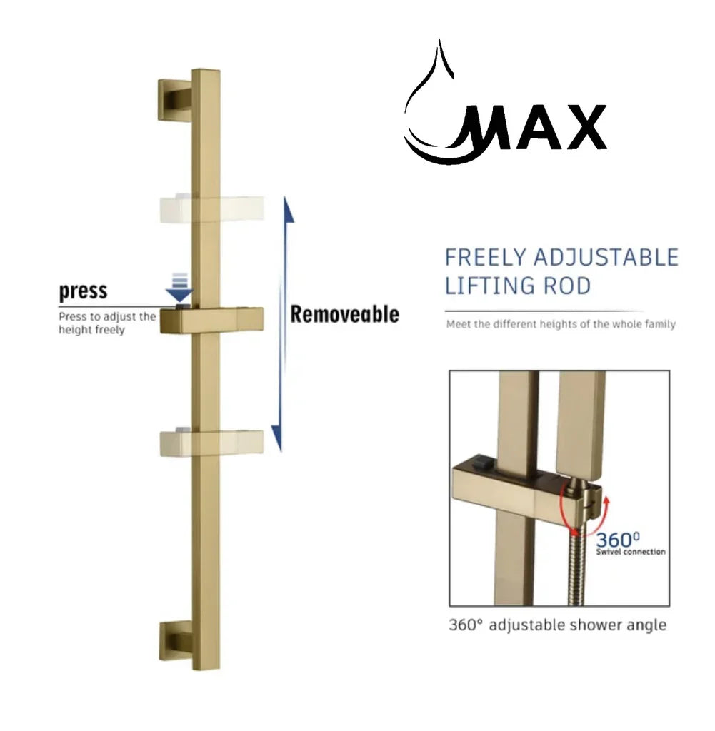 Thermostatic Shower System Two Functions With Hand-Held Slide Bar and Pressure-Balance Valve Brushed Gold