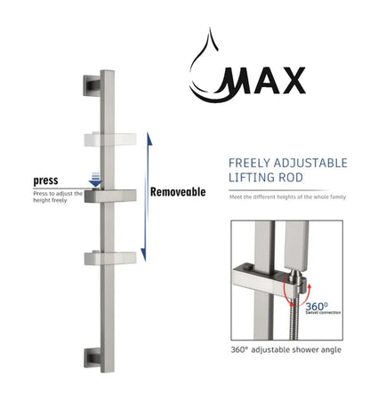 Ceiling Shower System Two Functions With Hand-Held Slide Bar and Pressure Balance Valve Brushed Nickel