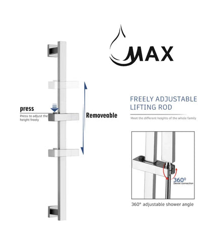 Ceiling Thermostatic Shower System Two Functions With Hand-Held Slide Bar and Pressure-Balance Valve Chrome