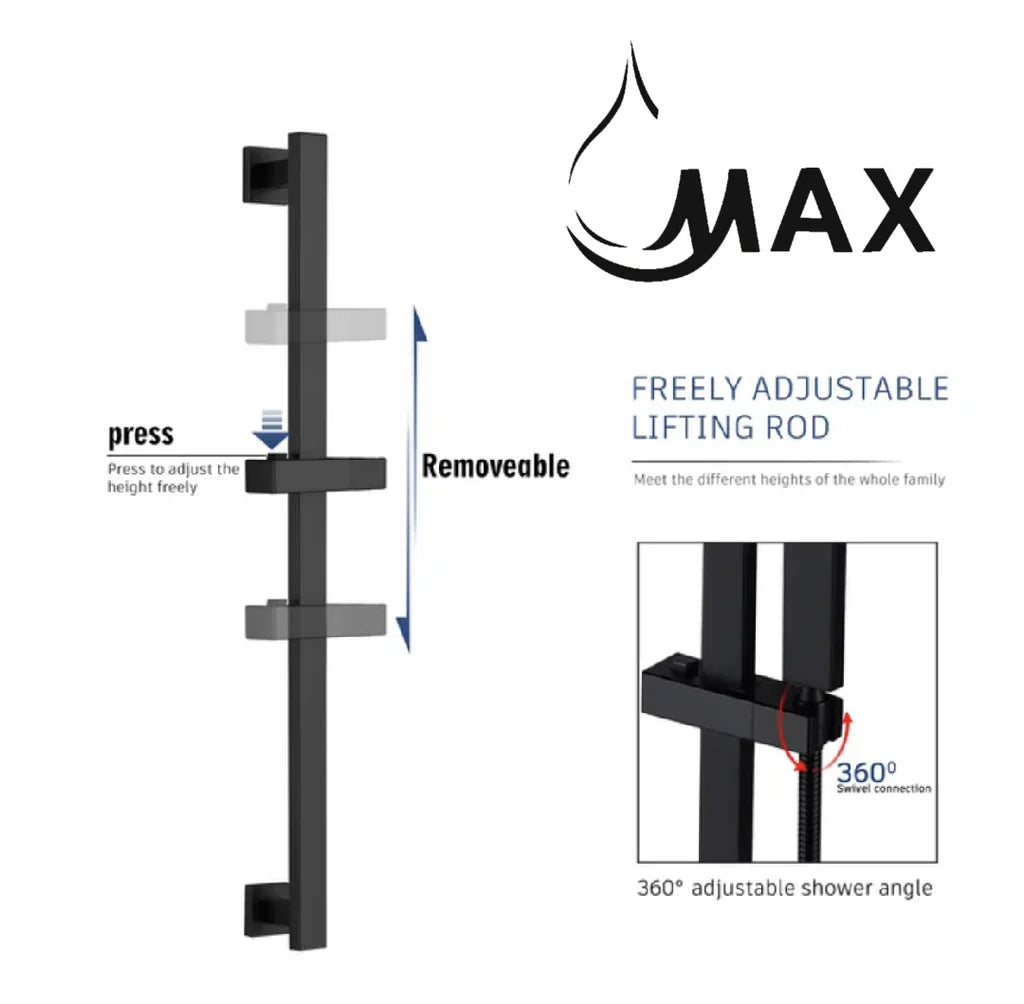 Ceiling Shower System Three Functions With Hand-Held Slide Bar and Pressure Balance Valve Matte Black Finish