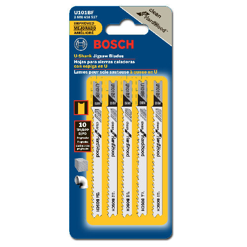 Bosch U-Shank Jigsaw Blades - 10 TPI - Bi-Metal - 5 Per Pack - 3 5/8 in L - Each