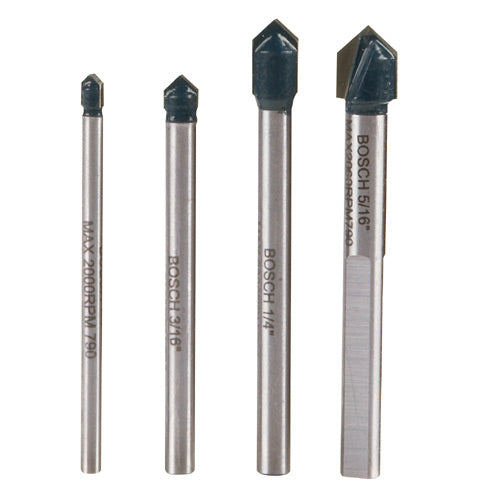 Bosch Glass and Tile Drill Bit - 4-Piece Set - Carbide-Tipped - 3-Flat Shank - Each