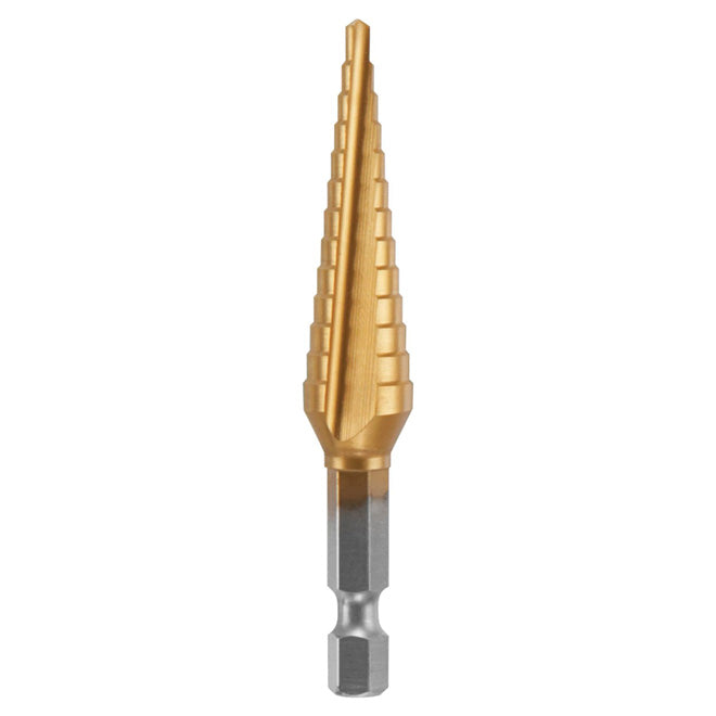 Bosch Self-Starting Step Drill Bit - 1/8-in Dia x 1/2-in L - Hex Shank - 13 Holes Sizes - Titanium-Coated - Each