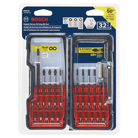 Bosch 32-Piece Impact Screwdriver Bit Kit - Alloy Steel - Hard Protective Case - Assorted Type - Each