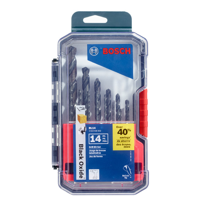 Bosch Black Oxide Twist Drill Bit with Storage Case - 14-Piece Set - 135° Split Point - 3-Flat Shank - Each