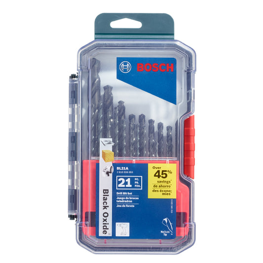 Bosch Black Oxide Twist Drill Bit with Storage Case - 21-Piece Set - 135° Split Point - 3-Flat Shank - Each