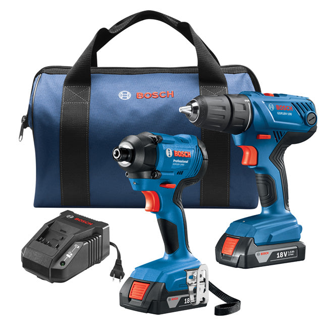 Bosch 2-Tool Combo Kit with Batteries and Charger - Built-In LED Light - Variable Speed - Cordless - Each