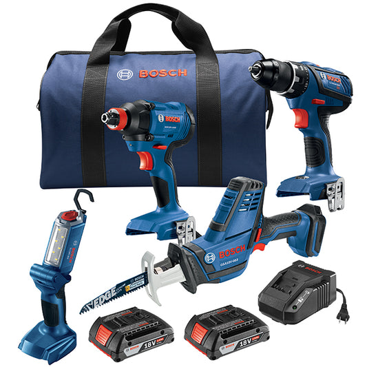 Bosch 18-Volt 4-Tool Combo Kit with Batteries and Charger - Bright LED Light - Lightweight - Variable Speed - Each