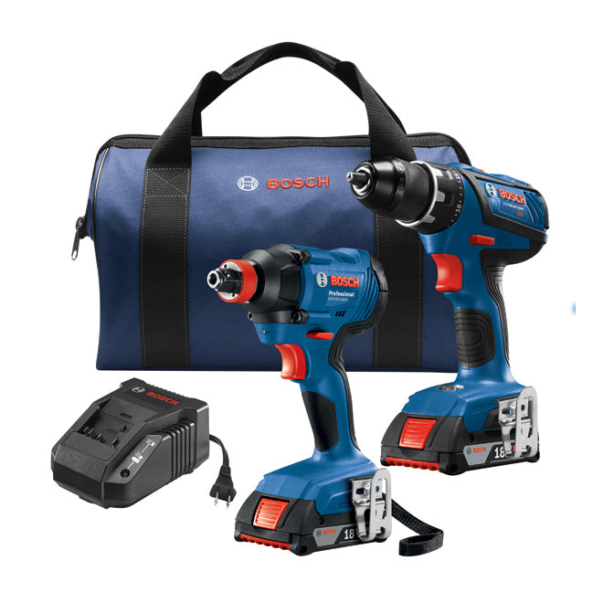 Bosch 2-Tool Combo Kit with Batteries and Charger - Brushless Motor - Built-In LED Light - Each