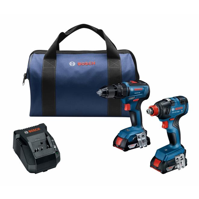 Bosch 2-Tool 18-Volt Cordless Brushless Power Tool Combo Kit with Soft Case 2 SlimPack Batteries and Charger included - Each