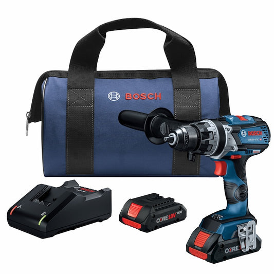 Bosch 18V Brushless 1/2-in Hammer Drill/Driver Kit with 2 CORE18V 4.0 Ah Compact Batteries - Each