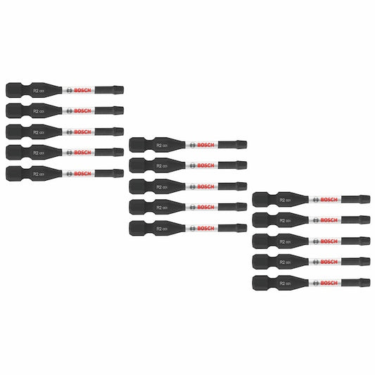 Bosch 15-Piece 2-inch #2 Square Tipped Impact Screwdriver Bit Set - Steel - Hex Shank - Each