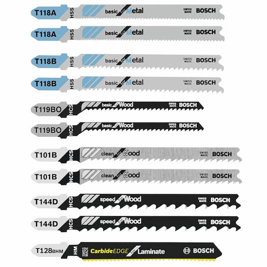 Bosch T-Shank Carbon Steel Jigsaw Blade Set - 11 Pieces - Each