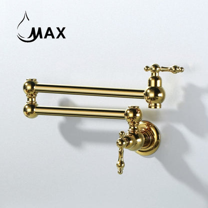 Pot Filler Faucet Double Handle Traditional Wall Mounted With Accessories 22" Shiny Gold Finish