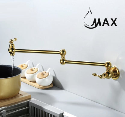 Pot Filler Faucet Double Handle Traditional Wall Mounted With Accessories 22" Shiny Gold Finish