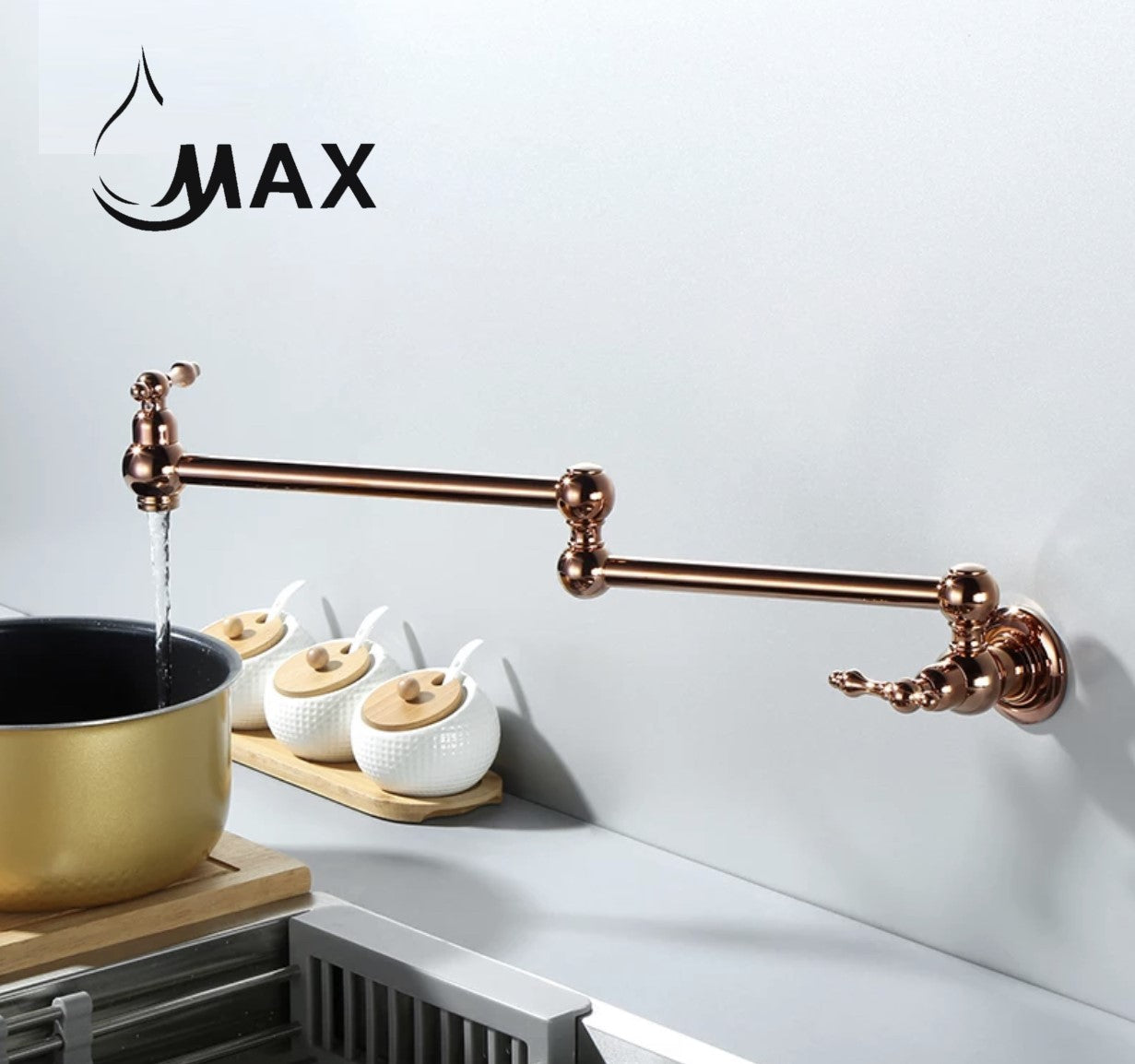 Pot Filler Faucet Double Handle Traditional Wall Mounted With Accessories 22" Rose Gold Finish