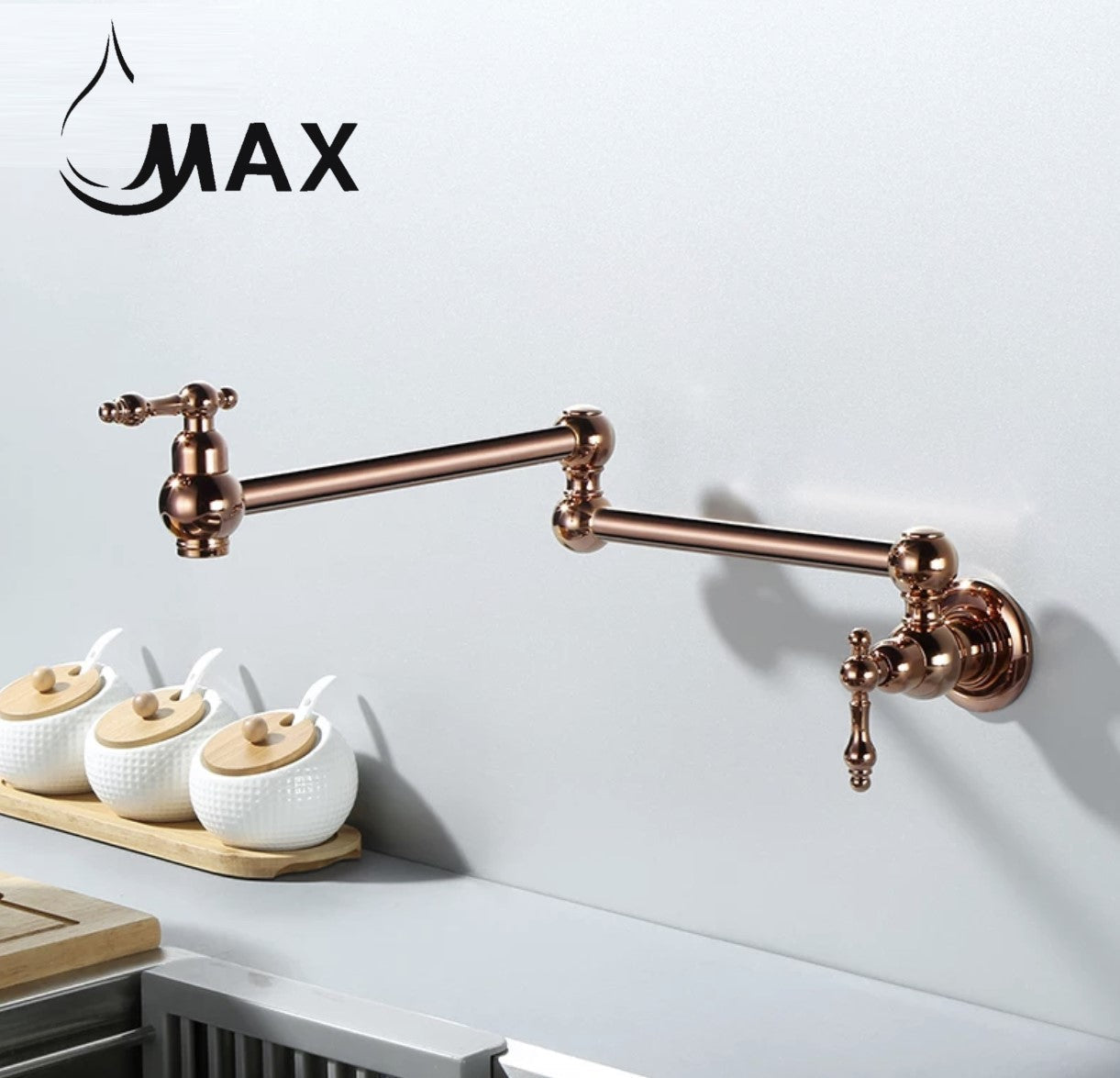 Pot Filler Faucet Double Handle Traditional Wall Mounted With Accessories 22" Rose Gold Finish