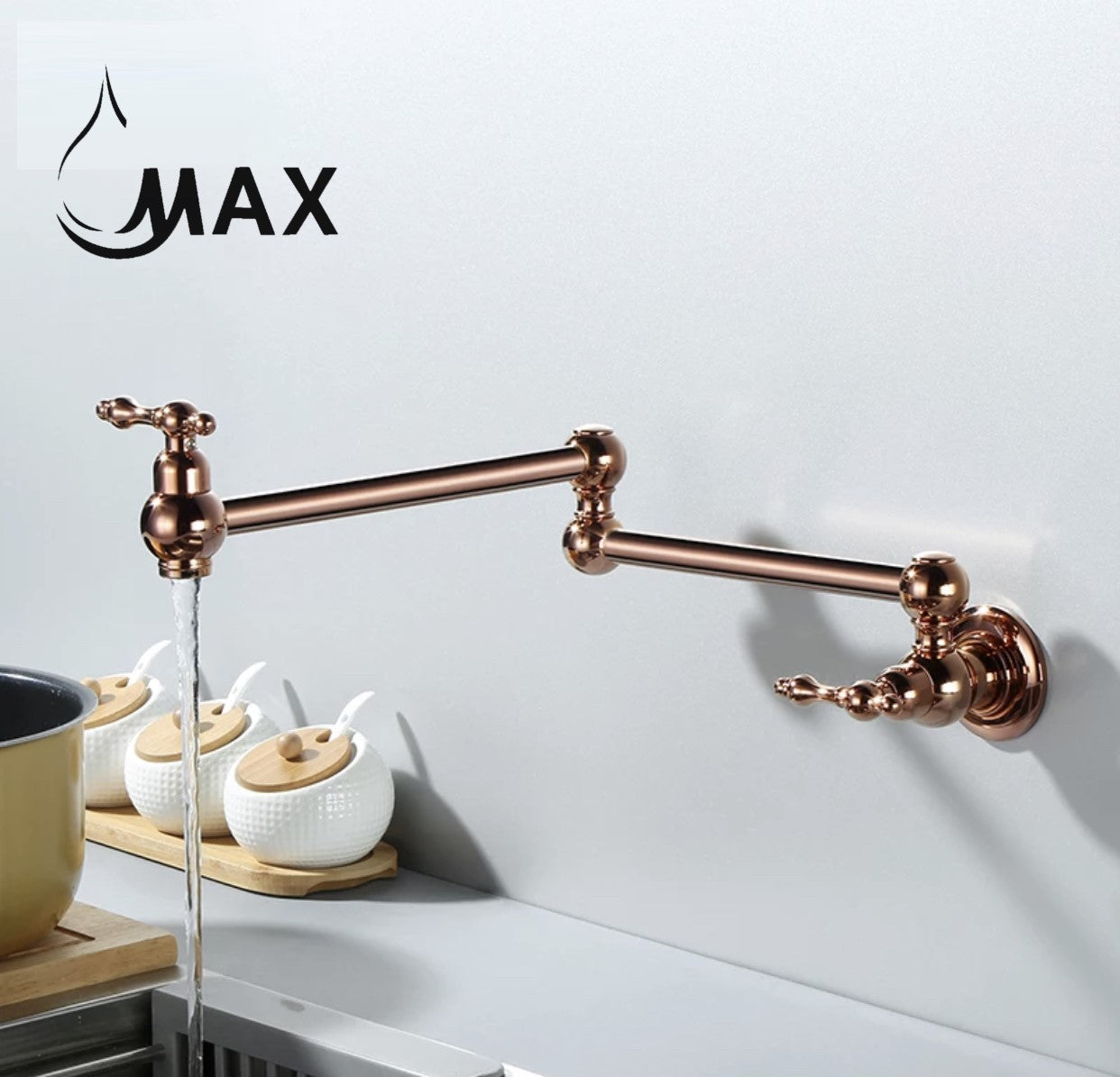 Pot Filler Faucet Double Handle Traditional Wall Mounted With Accessories 22" Rose Gold Finish