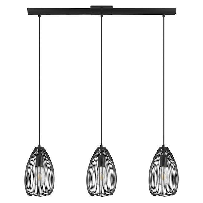 Eglo Clevedon 3-Light Pendant Fixture - Black - 60 W Type E26 Bulbs (not included) - Dimmable-