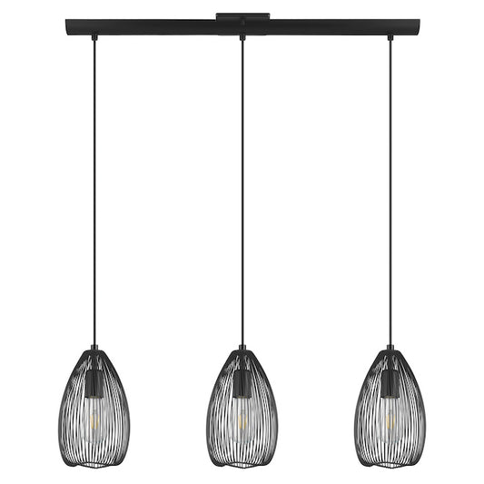 Eglo Clevedon 3-Light Pendant Fixture - Black - 60 W Type E26 Bulbs (not included) - Dimmable-