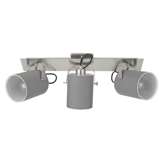EGLO Villabate Track Light 3L Matte Nickel with Grey Fabric Shade 25.5-in-