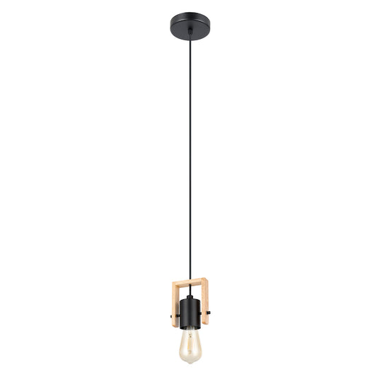 Eglo Wood Framed Black Finish Pendant Light - 60W - 1 bulb-