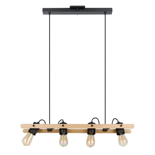 Eglo Framed Wood and Black Finish Pendant Light - 40W - 4 lights-
