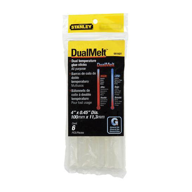 Stanley Dual Melt Hot Glue Sticks - Heat Sensitive - All-Purpose - 6 Per Pack - 4-in L x 0.45-in dia - Each