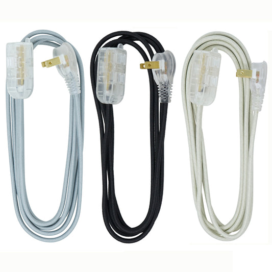 Woods 3-Outlet Extension Cords - Black/Grey/Beige - 8-ft - 3-Pack-Each