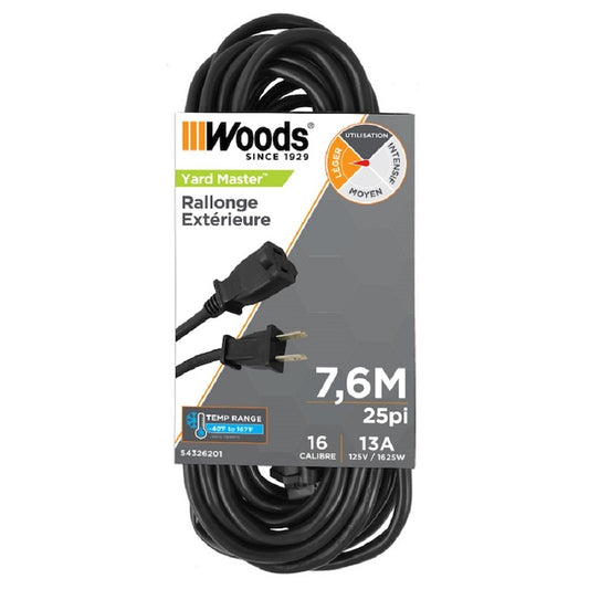 Woods 16/2 - 2-Prongs - Indoor/Outdoor SJTW Medium Duty Extension Cord-Each