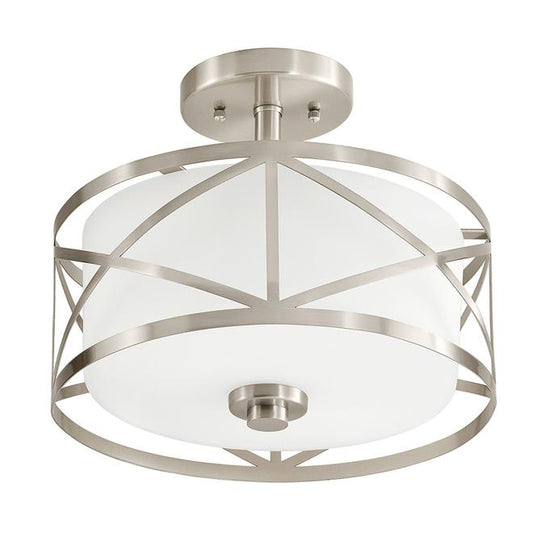 Kichler Edenbrook 1.5-in Brushed Nickel 2-Light Incandescent Semi-Flush Mount with Etched Glass Shade-